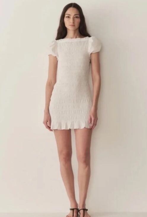 DÔEN Dresses & Skirts - Dôen Rizzo White Smocked Mini Dress Salt White 100% Cotton Size M